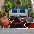thumbnail image 2 of Black Red Outdoor Rug for Patio/Deck/Porch, Non-Slip Large Area Rug 5 x 8 Ft, White Circle Geometric Abstract Texture Indoor Outdoor Rugs Washable Area Rugs, Reversible Camping Rug Carpet Runner, 2 of 8