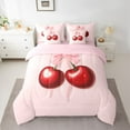 thumbnail image 2 of Feelyou Pink Bowknot Cherry Bedding Comforter Set 7pcs for Kids, Kawaii Princess Ribbon King Bedding Sets, Fairy Tale Style Reversible Bed Sheets, Luxury Bedroom Decor, 2 of 8