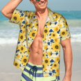 thumbnail image 3 of Fotbe Navy Blue Leaf Sunflower Hawaiian Shirt for Men Unisex Summer Beach Casual Short Sleeve Cotton Linen Button Down Shirts-X-Large, 3 of 5