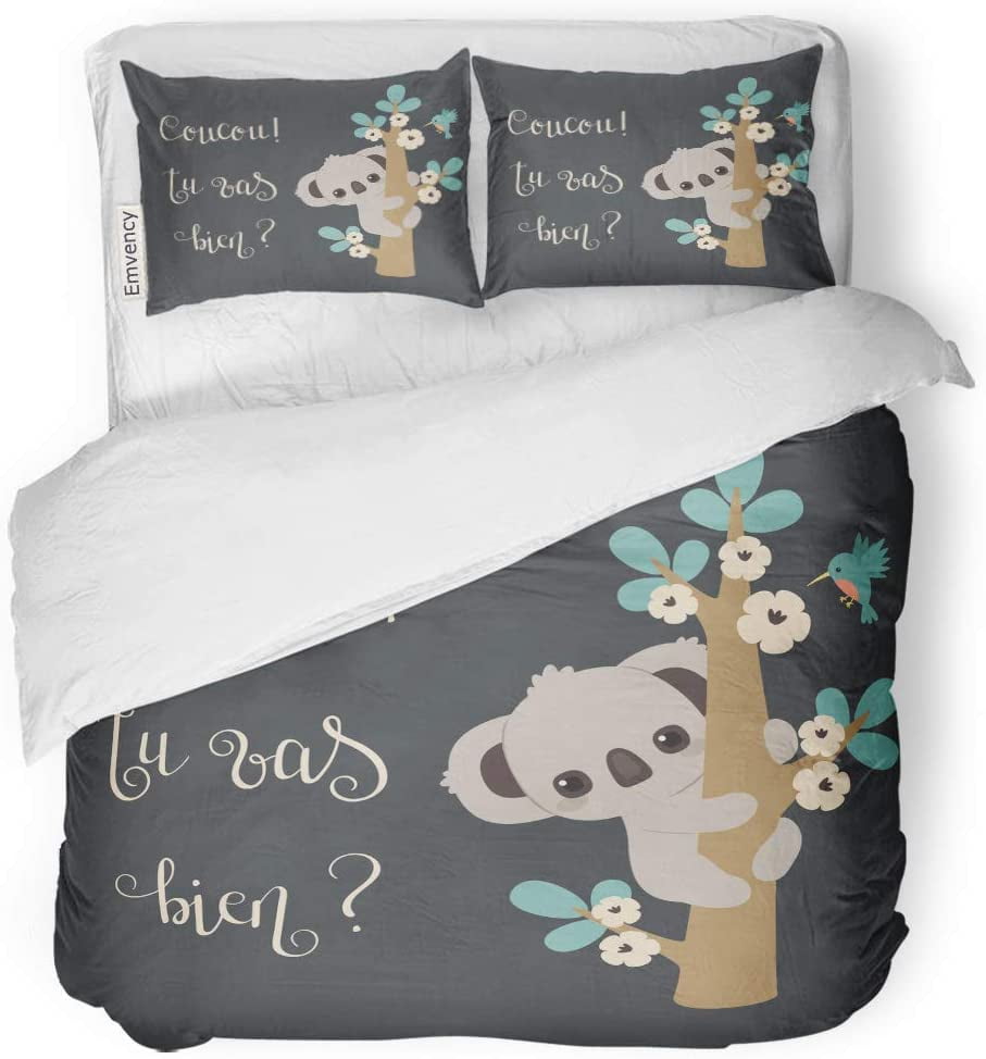FMSHPON 3 Piece Bedding Set Cute Koala Climbing on Tree and Lettering