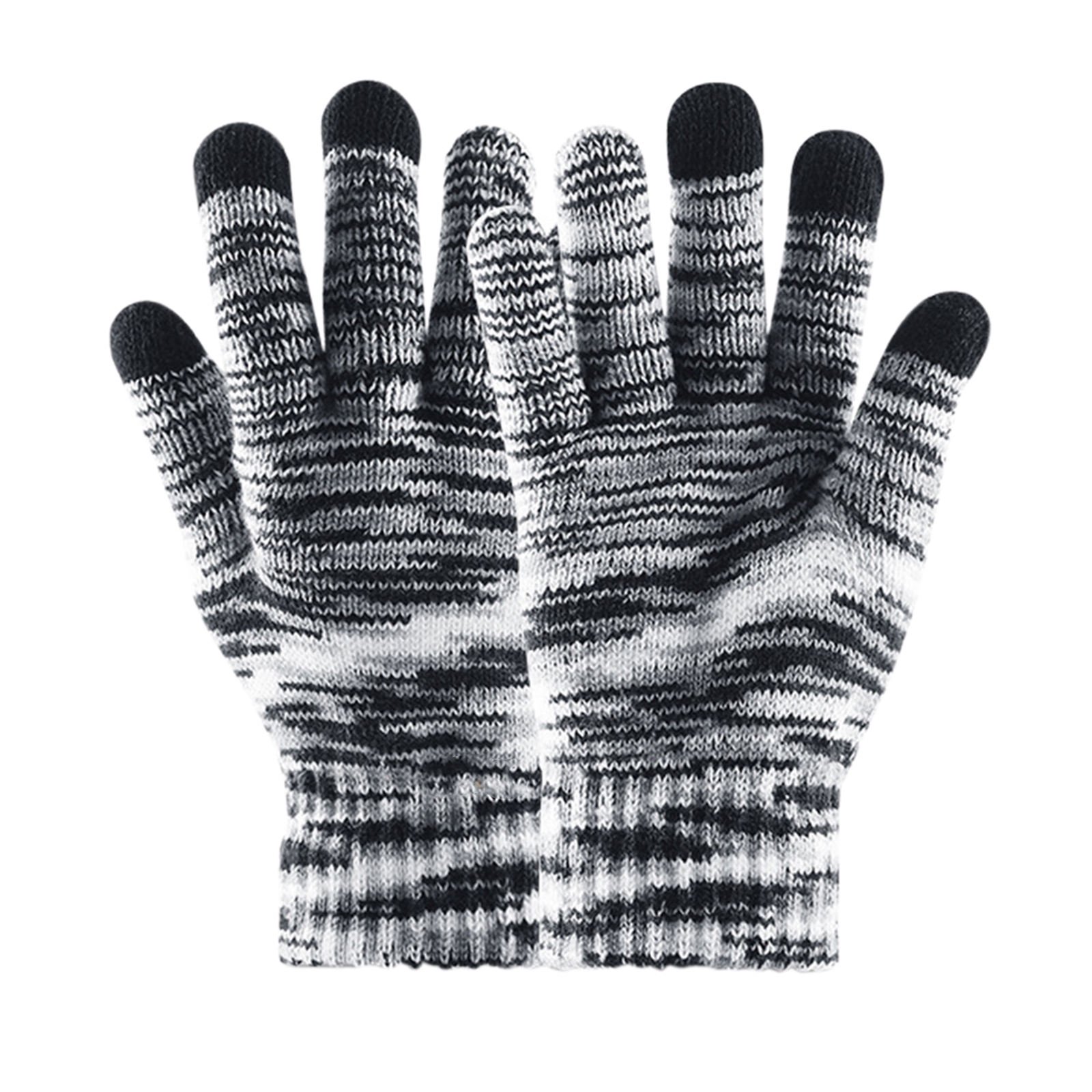 LOLIPPYY Winter Sports Gradient Black and White Knit Windproof Gloves 2 Pack
