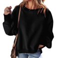 thumbnail image 2 of Round Neck Pullover for Women Loose Lambswool Casual Versatile Long Sleeve Top Fall Winter Sweatshirt Black L, 2 of 8