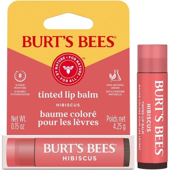 Burt's Bees 100% Natural Origin Moisturizing Tinted Lip Balm, Hibiscus with Shea Butter