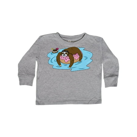 

Inktastic Relaxing Sloth On A Donut Float Gift Toddler Boy or Toddler Girl Long Sleeve T-Shirt