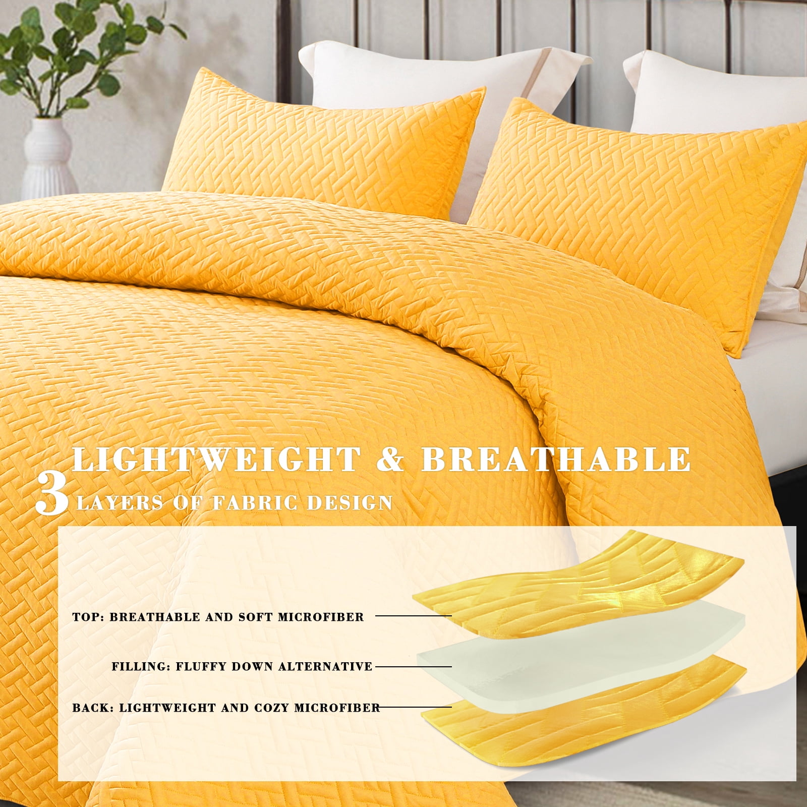 Exclusivo Mezcla 2-Piece Twin Size Quilt Set, Basket Quilted Bedspread/Coverlet/Bed Cover(68"x 88", Yellow)