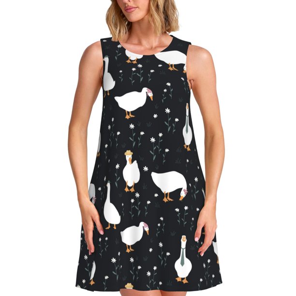 Balery Fashionable Goose Vestidos de verano para mujer con estampado: vestido holgado sin mangas, vestido playero informal y cómodo para días calurosos.