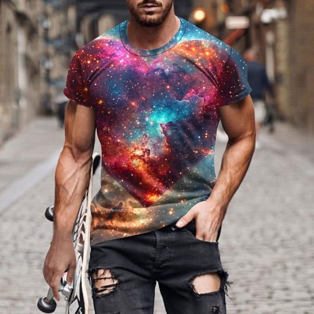 Tops para hombre, blusas y camisas de manga corta con cuello redondo para hombre. Camiseta casual de manga corta con cuello redondo y estampado de cielo para hombre. Blusa para hombre.
