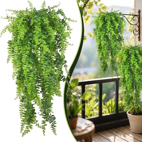 1Pc Artificial Hanging Plants,Artificial Plants Ferns,UV Resistant Fake Boston Fern Realistic Faux Greenery,Persian Rattan Outdoor Plastic Plants for Wall Indoor Hanging Baskets Wedding Garland Decor