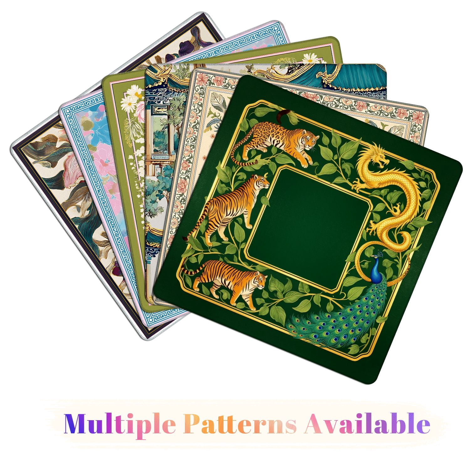 Mahjong Mat 31.5" x 31.5" Golden Dragon Tigers Peacock Floral Frame Non-Slip Noise Reduction American Mahjong Tiles Table Cover for Dominoes Poker Card Board Games Gift