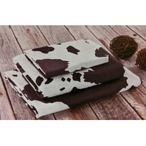De Leon Collections 63701 Cow Hide Print Animal Print Sheet Set, Brown & White - Twin Size
