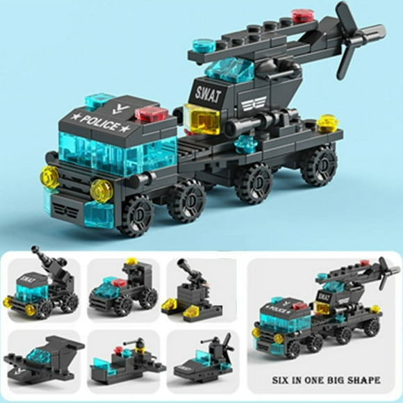 6 in 1 Special Police Trailer Truck Mini Car Charger Classic Model Building Blocks Sets City Toys