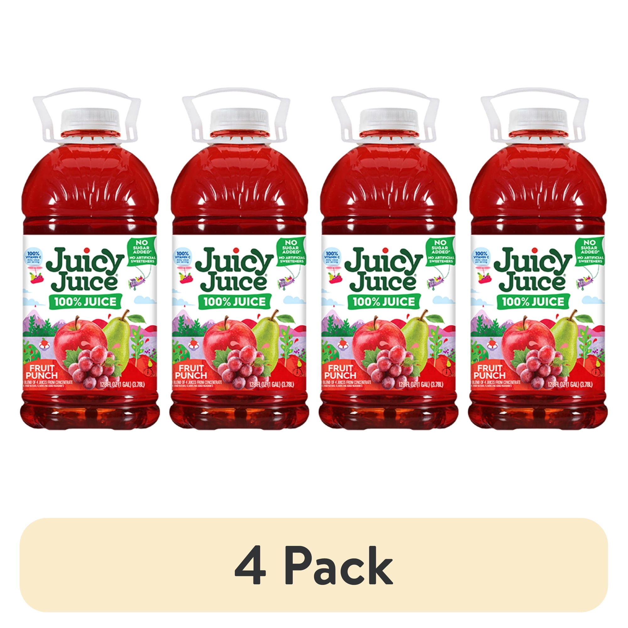 (4 pack) Juicy Juice 100% Juice, Fruit Punch, 128 fl oz Bottle