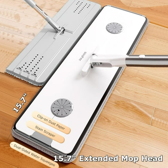 Dual-Bucket Mop and Bucket Set with Wringer & 4 Microfiber Pads for All Floors