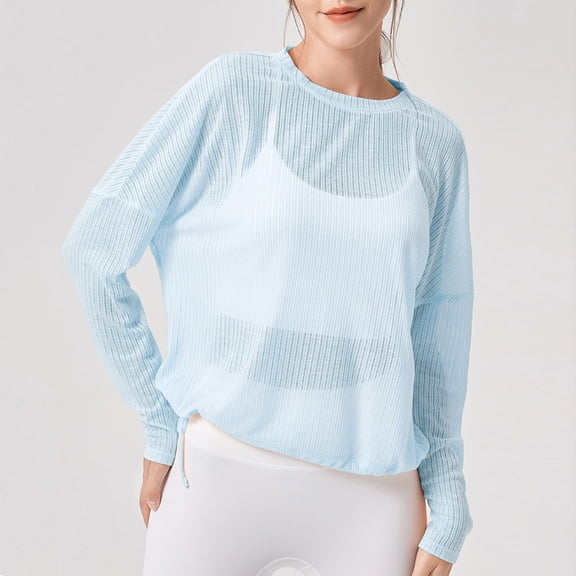 Xuyuer Women's Four Seasons Long Sleeve Sheer Workout Top Yoga Coverups Breathable Athletic Soft Comfy Loose Sprots Exercise Solid Color Tee Shirt