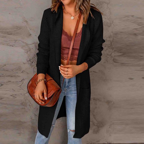 Kiplyki Womens Fall Cardigan Top Pocket Medium Long Term Outwear Long Sleeve Coat