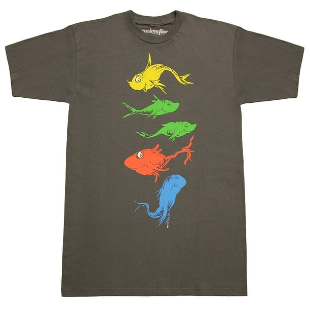 Mighty Fine Dr. Seuss Fishes Swim Vintage Print Charcoal Adult Tshirt