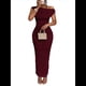 thumbnail image 1 of Vestido Elegante de Verano para Mujer, de Corta, Ajustado, para Cóctel, Graduación, con Hombros Descubiertos y Corte Oblicuo. Rojo Vino L, 1 of 7