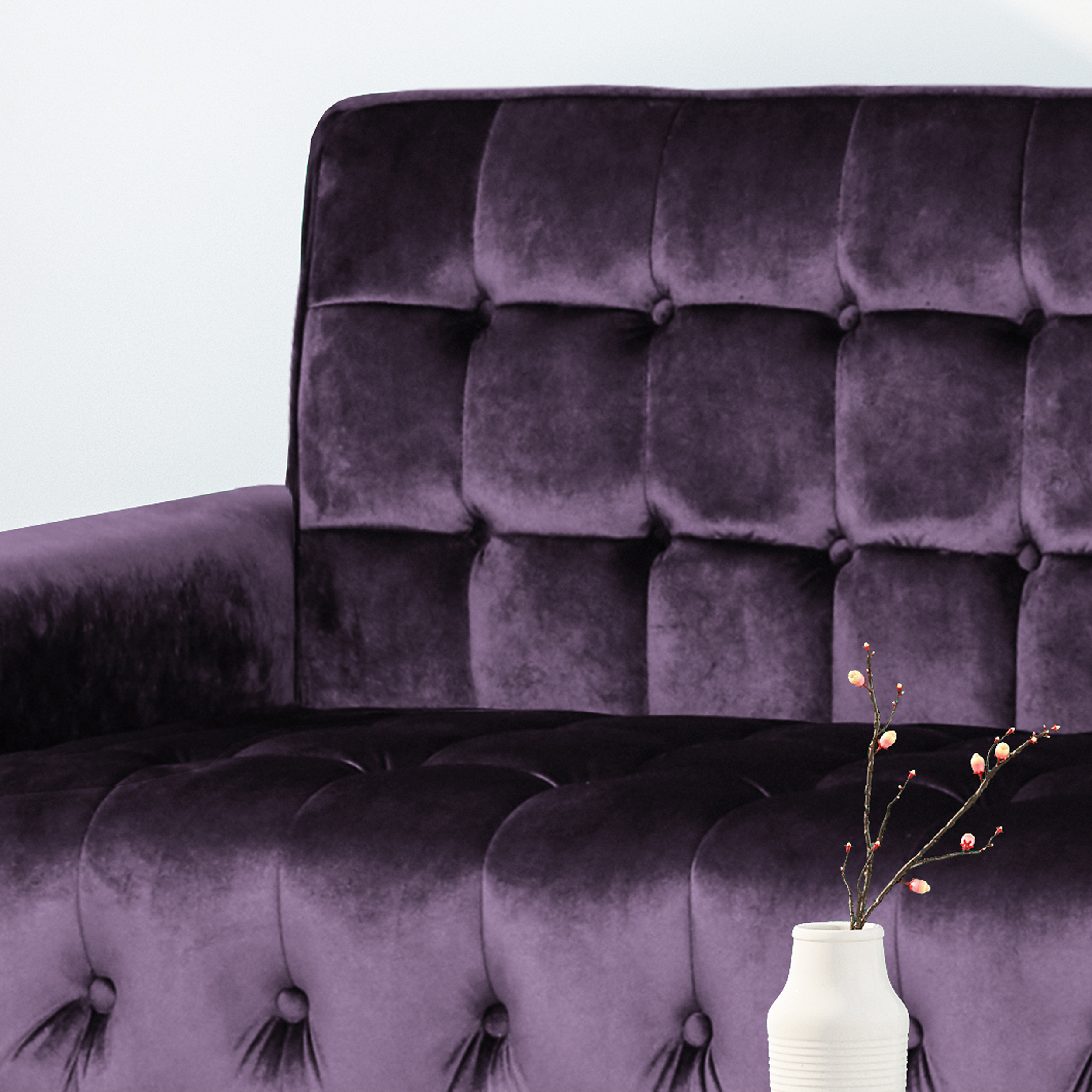 Noble House Gracelynn Tufted Velvet Sofa, Blackberry