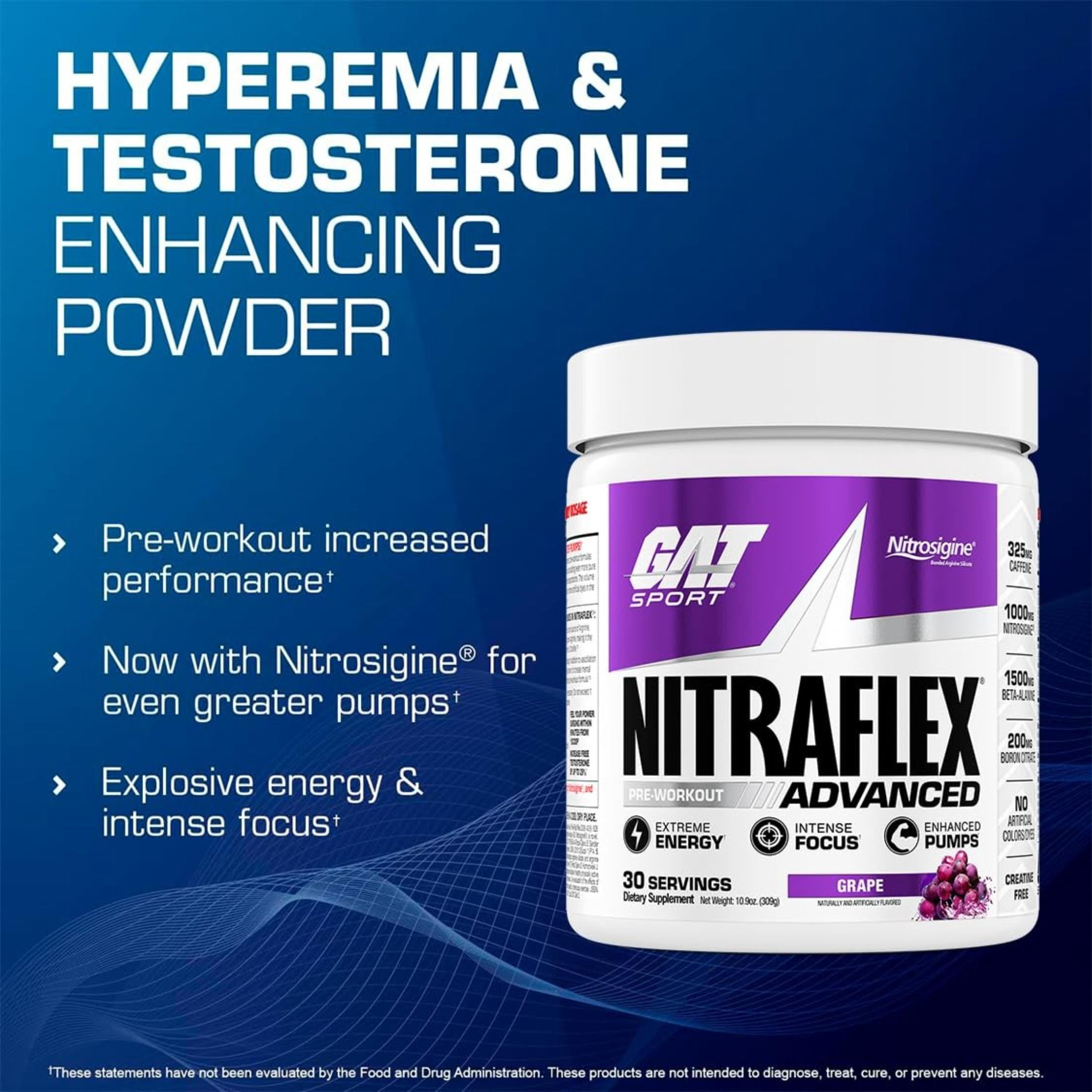 GAT SPORT, Nitraflex Advanced Pre-Workout Powder, Increases Blood Flow, Boosts Strength and Energy, Improves Exercise Performance (Grape, 30 Servings)