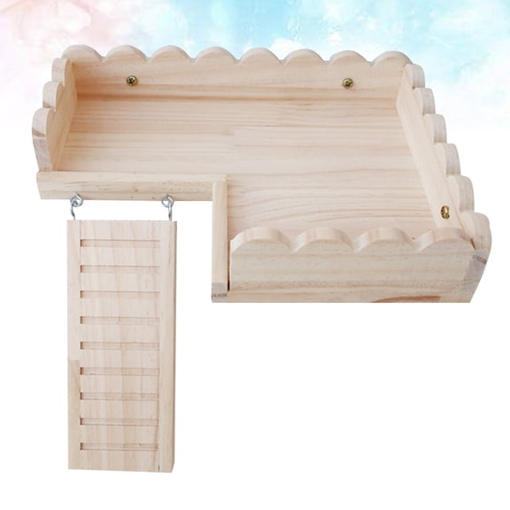 Minkissy 1Set Hamster Wood Platform Khaki Durable Solid Material Cage Base with Crawling Ladder for Small Pets