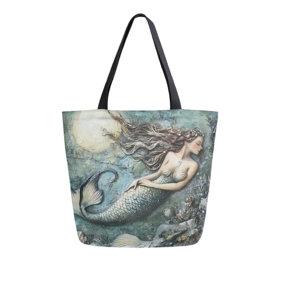 Large Canvas Bag 13.5x5.1x15 Inch Canvas Bag Shopping Canvas Bag Suitable For Outing Shopping Travel Out Of Large Capacity Storage Pretty Mermaid Pattern