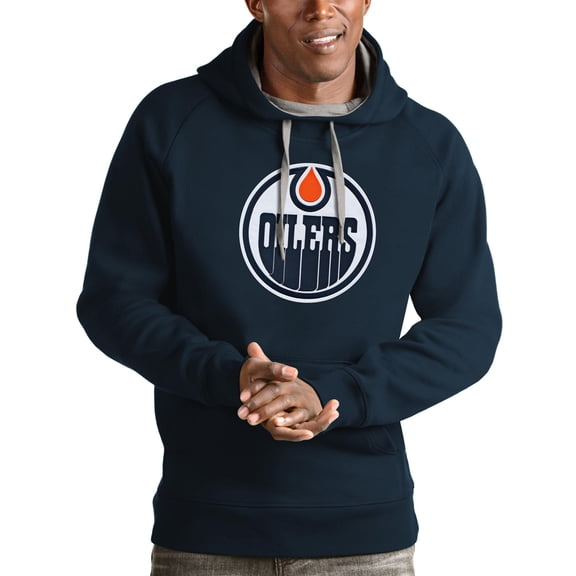 Men's Antigua Navy Edmonton Oilers Logo Victory Pullover Hoodie