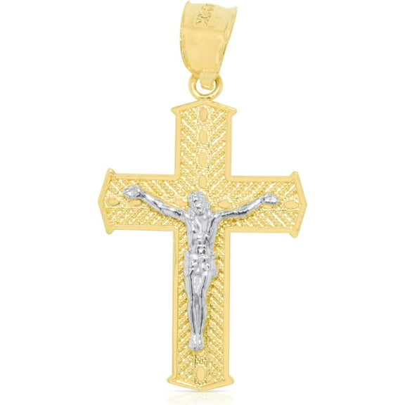 Floreo 10k Yellow Gold Diamond Shaped Crucifix of Jesus Cross Religious Pendant