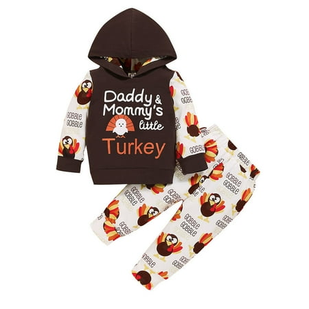 

TAIAOJING Summer Baby Boy Girl Clothes Thanksgiving Day Letter Print Hoodie Tops+Pants Bodysuit Outfits 3-6 Months