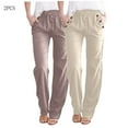 thumbnail image 2 of FNFYFH Clearance Ladies Plus Size Casual Long Linen Pants Loose Fit Solid, 2 of 9