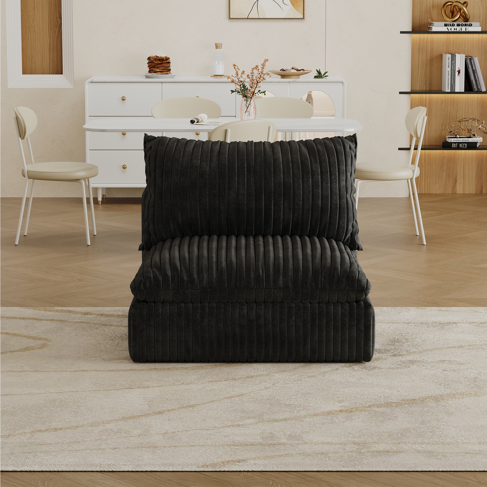 MAYEERTY Cloud Sofa Black Corduroy Deep Seat Double-Layer Removable Cushion No Assembly Multi-Rooms