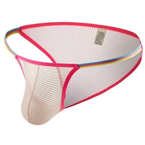 Odeerbi Mens Underwear See Through Thong Briefs 2025 Casual Fashion Solid Erogenous Elegant Cutout Open File Ice Silk Pink