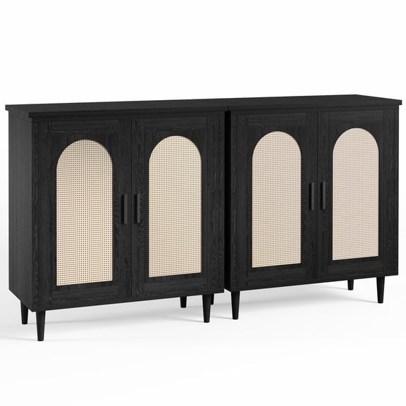 Panapinka Set of 2 Modern Rattan Sideboard Cabinets, Adjustable Shelves & Sturdy Wood Feet, Ample Storage for Entryway, Living Room, Kitchen