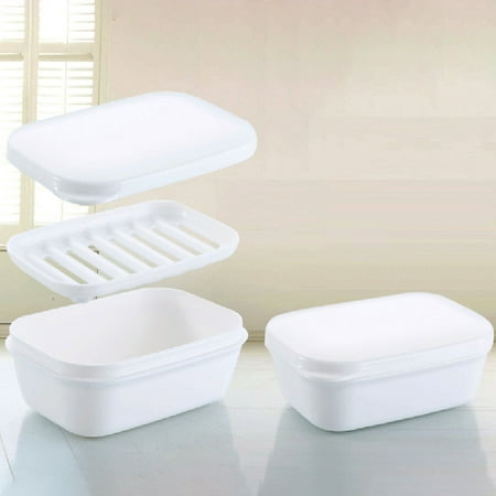 KABOER Home Portable Travel Plastic Rectangle Shower Soap Holder Dish