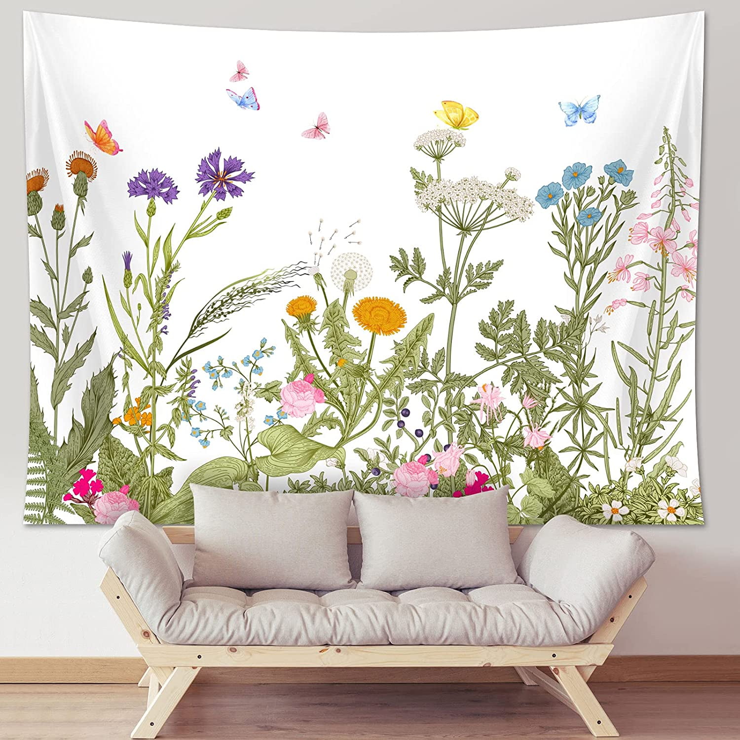 Vintage Floral Tapestry Colorful Herbs Wall Tapestry Hanging Nature Scenery Tapestry Wild Flowers Wall Decoration with Butterfly for Living Room Bedroom Wall Decor 78.7 x 59.1 inches Walmart