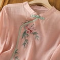 thumbnail image 6 of Drses Womens Summer Tops Women's Embroidered Cotton And Linen Standing Collar Slanted Collar Button 3/4 Sleeved Top Tops for Women Trendy, 6 of 8