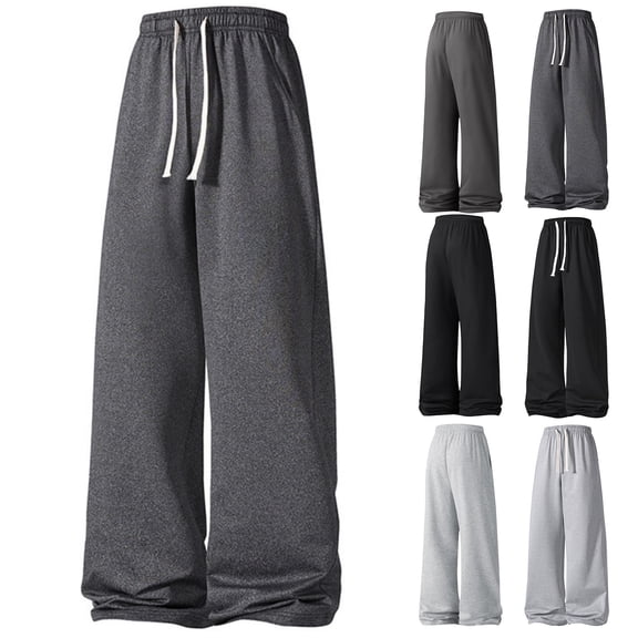 Havenx Mens Soft Wide Leg Sweatpants Drawstring Elastic Waist Sweatpants with Side Pockets Track Trousers Casual Loose Fit Relaxed Lounge Athletic Pant,Dark Gray S