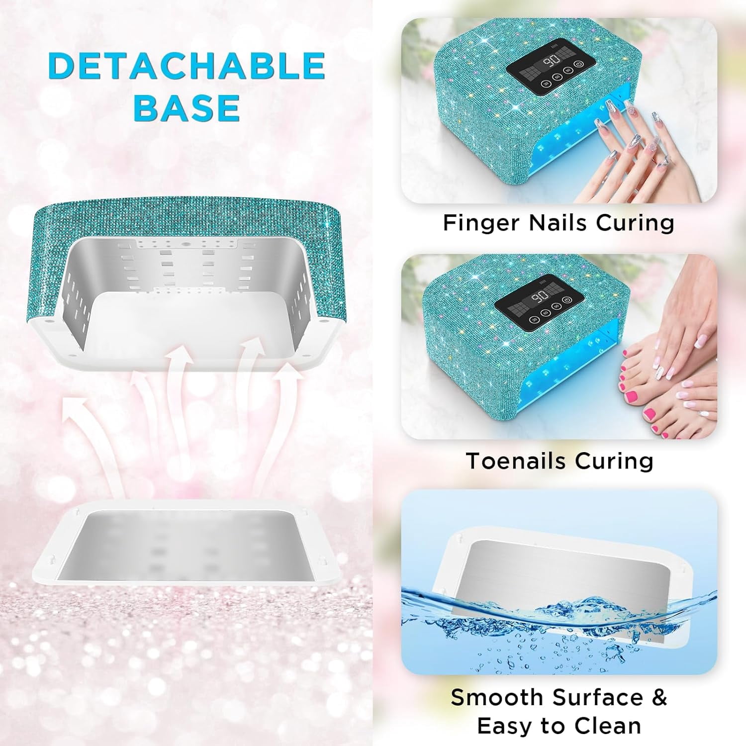 Cordless UV Nail Lamp, 120W Rechargeable UV Light for Gel Nails, LED Nail Light with 4 Timer Modes, Nail Dryer Fully Decorate with Sparkling Nail Rhinestones Diamond