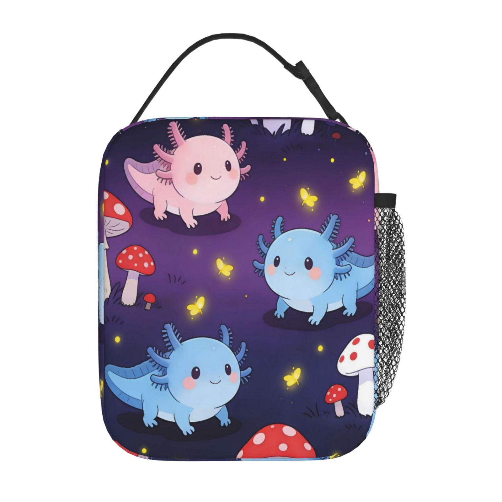 Lunch Bag For Women Men Insulated Portable Lunch Box Bento Box Office Picnic Travel Cooler Bag Axolotl And Mushrooms