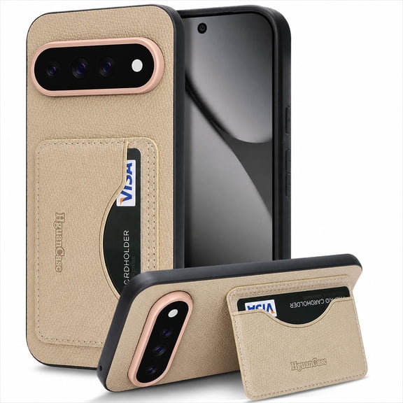 Lunvic Case for Google Pixel 11 Pro, Vintage PU Leather Slim Wallet Cover with Kickstand Card Holder Raised Screen Camera Protective Bumper Apricot