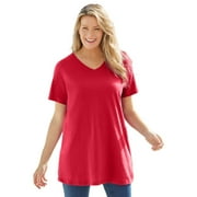 Woman Within Women's Plus Size Perfect Short-sleeve V-neck Tunic Color: Classic Red Size: LARGE