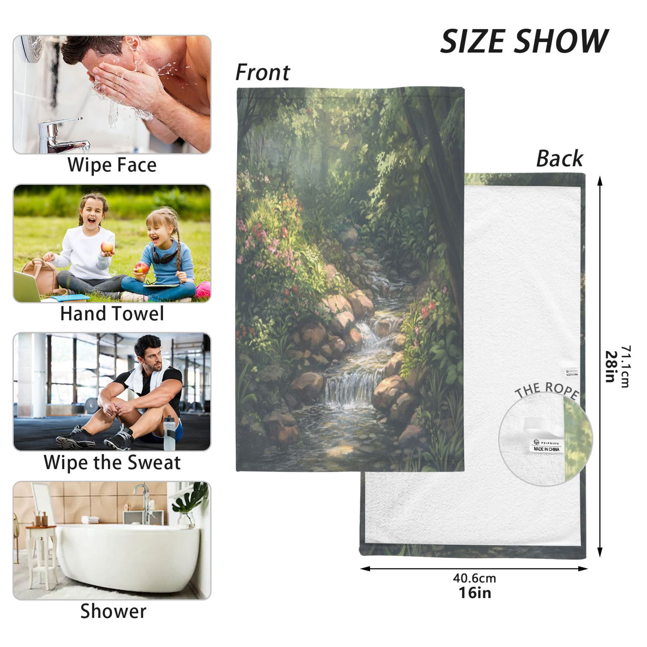 Cotton Towel Two-Piece 16x28 Inch One Sizex2 Face Towel Set Towel Set Cotton Hand Bath Towel Bathroom Beach Pretty Green Stream