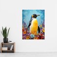 thumbnail image 2 of King Penguin in Colourful Floral Flowers Nest Thick Paint Oil Painting Yellow Black Blue Colourful Artwork Extra Large XL Wall Art Poster Print, 2 of 4