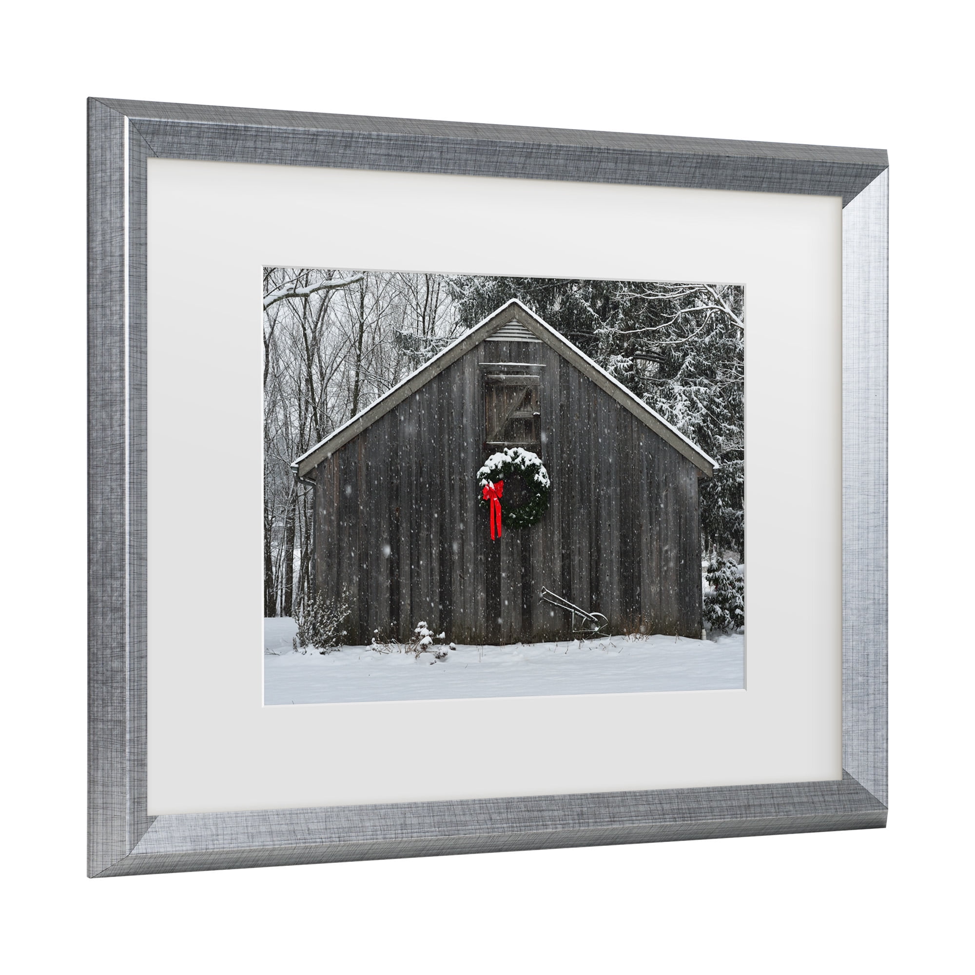 Trademark Fine Art 'Christmas Barn In The Snow' Matted Framed Art by Kurt Shaffer