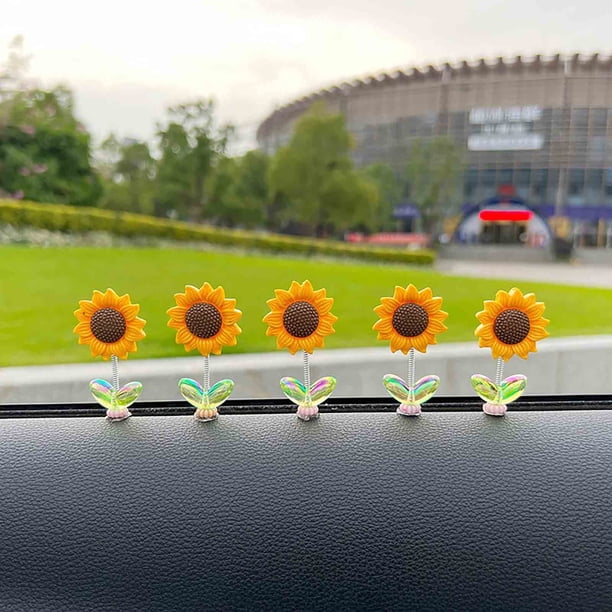 Ornamento Sol de Flor para Coche, Adornos Interior Coche, Montaje en Spring, Rocking Car, Metal Frame, Portable, for Office,Wsvlmg