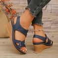 thumbnail image 6 of Hopeusnice Sandals for Women Open Toe Breathable Soft PU Materials Summer Shoes Non-Slip Trendy Women's Sandals Thick-Soled Heel Roman Arch Support Shoes Blue 39, 6 of 9
