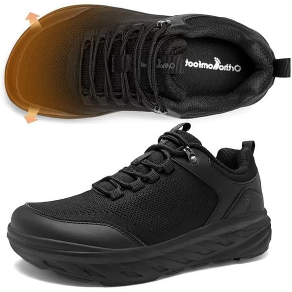 OrthoComfoot Men's Orthopedic Extra Wide Walking Shoes, Breathable Arch Support Athletic Sneakers, Black