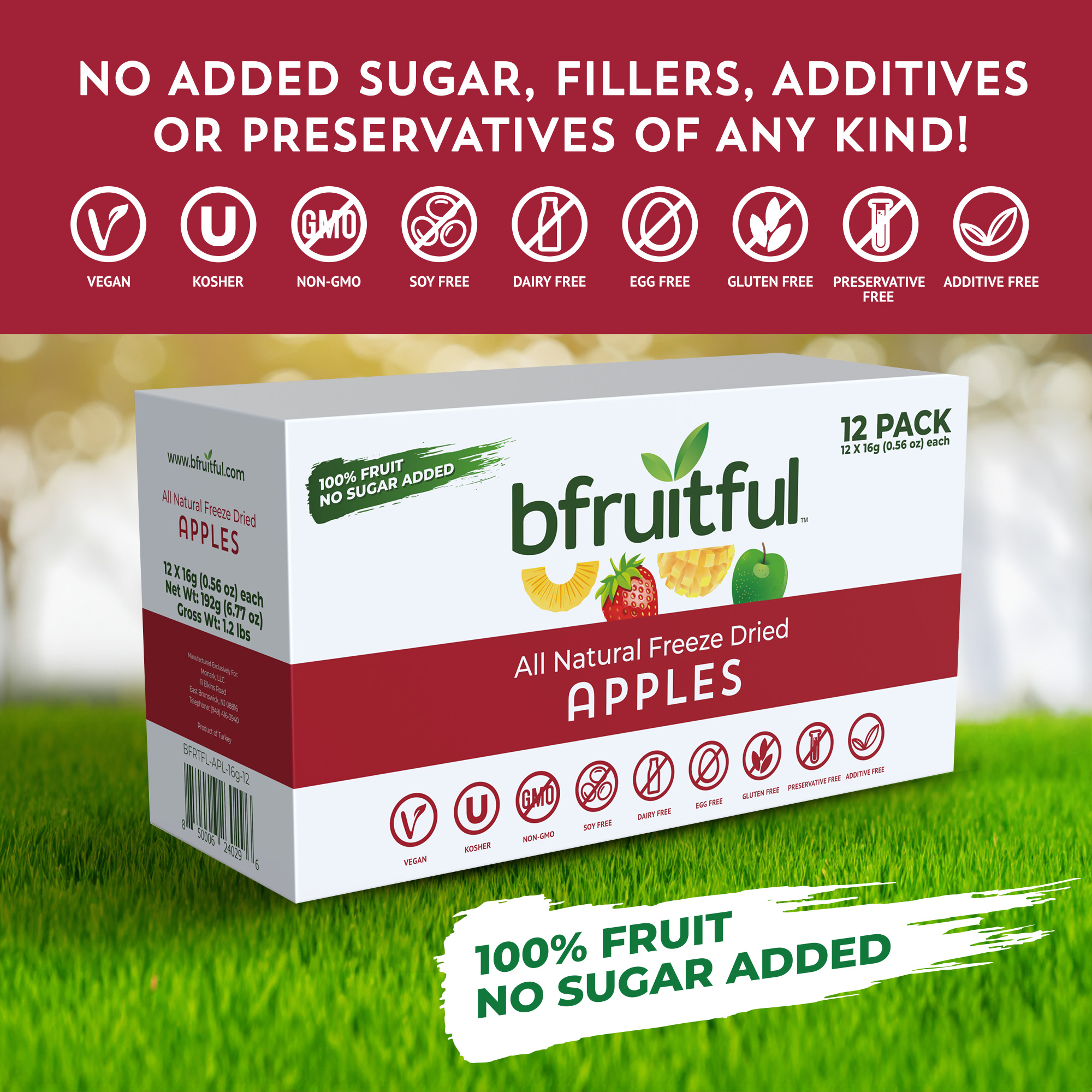 bfruitful Freeze-Dried Fruit Apples, Gluten Free, 12- 0.56 oz Bags