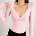 thumbnail image 2 of Women's Thermal Underwear V Neck Long Sleeve T-Shirt Slim Fit Stretch Basic Top Comfortable Pullover Blouse For Fall Winter, 2 of 2
