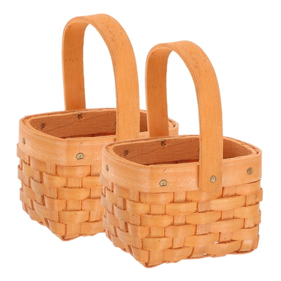 DEEPCRAFF 2Pcs Cute Small Woven Basket Light Brown for Planting and Desk Organization