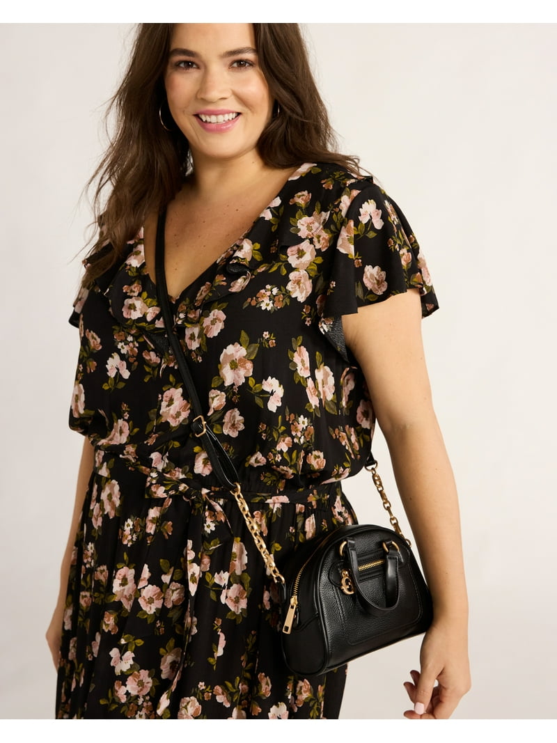 Time and Tru Women's Scottie Mini Satchel Crossbody Handbag Black